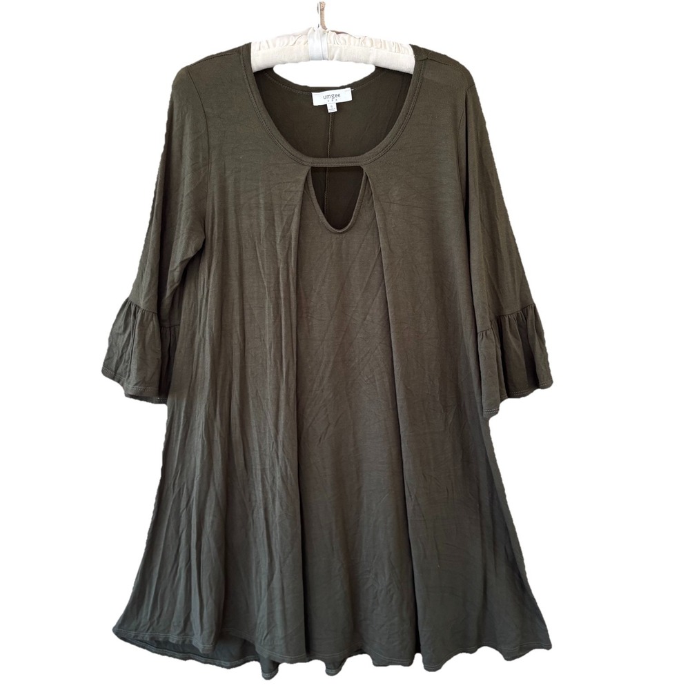Umgee Dress Women's S Olive Green Boho Western Keyhole Neck Goblin Core USA‎